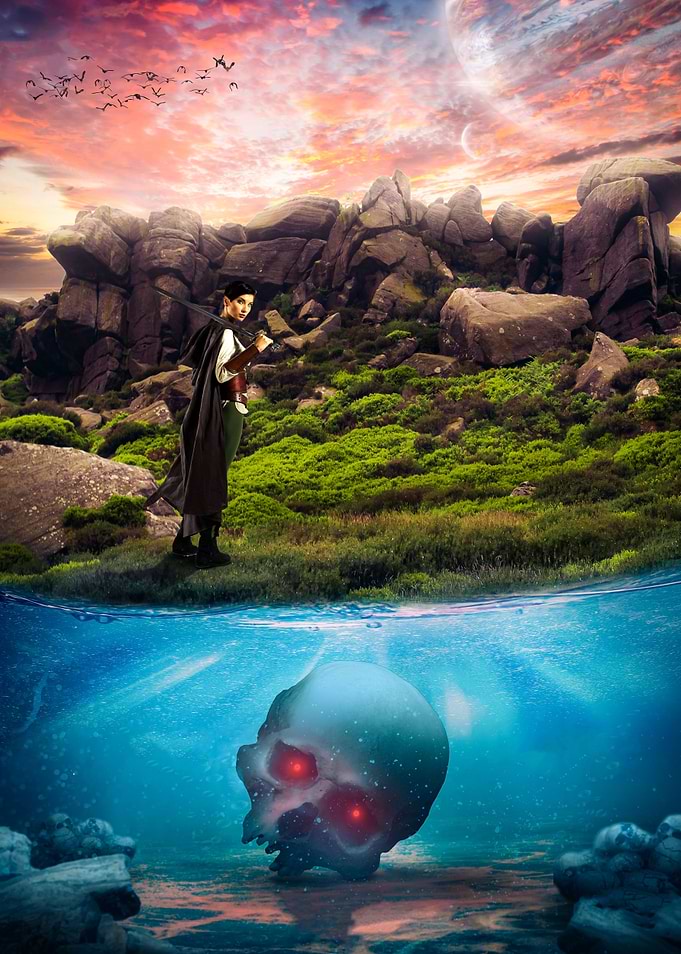 Fantasy Landscape with Skull