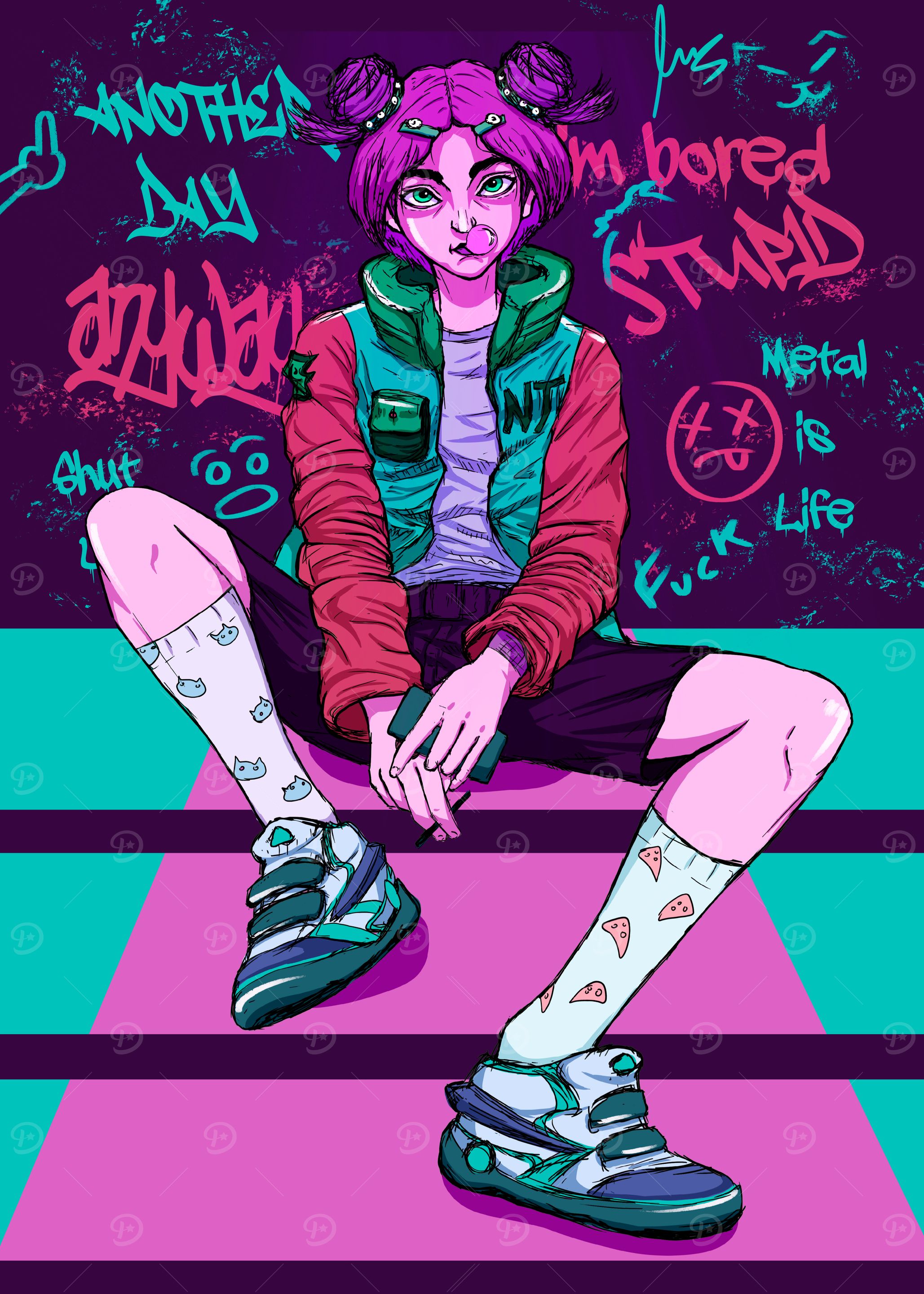 Cyberpunk Girl Graffiti
