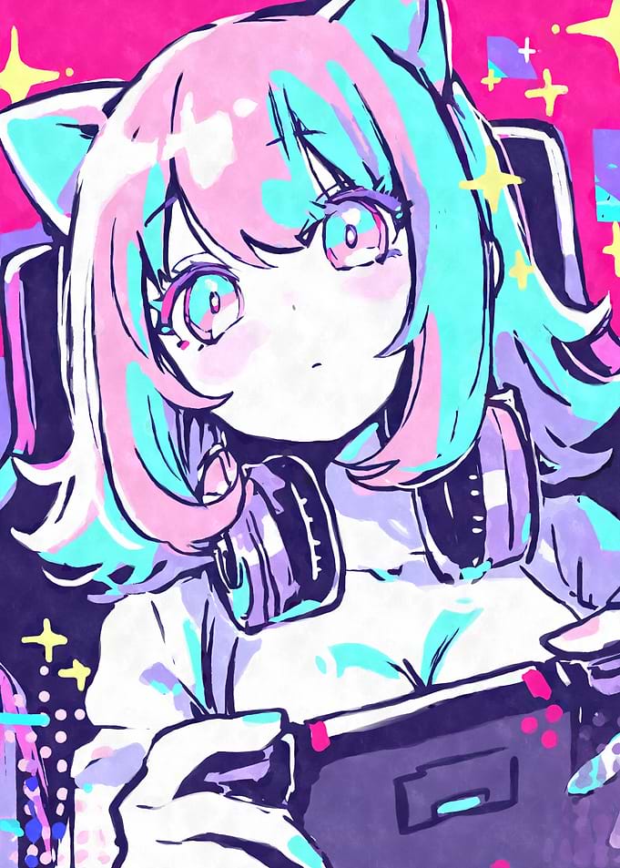 Anime Girl Gamer Pastel