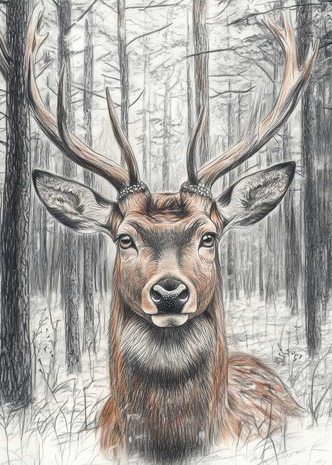 Deer in Winter Forest