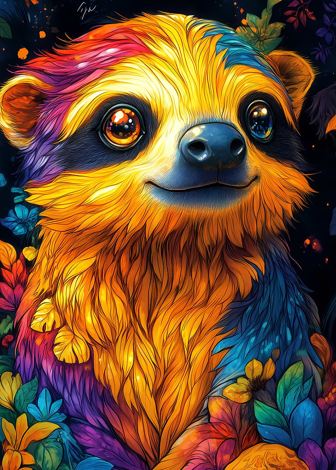 Colorful Sloth Portrait Animal