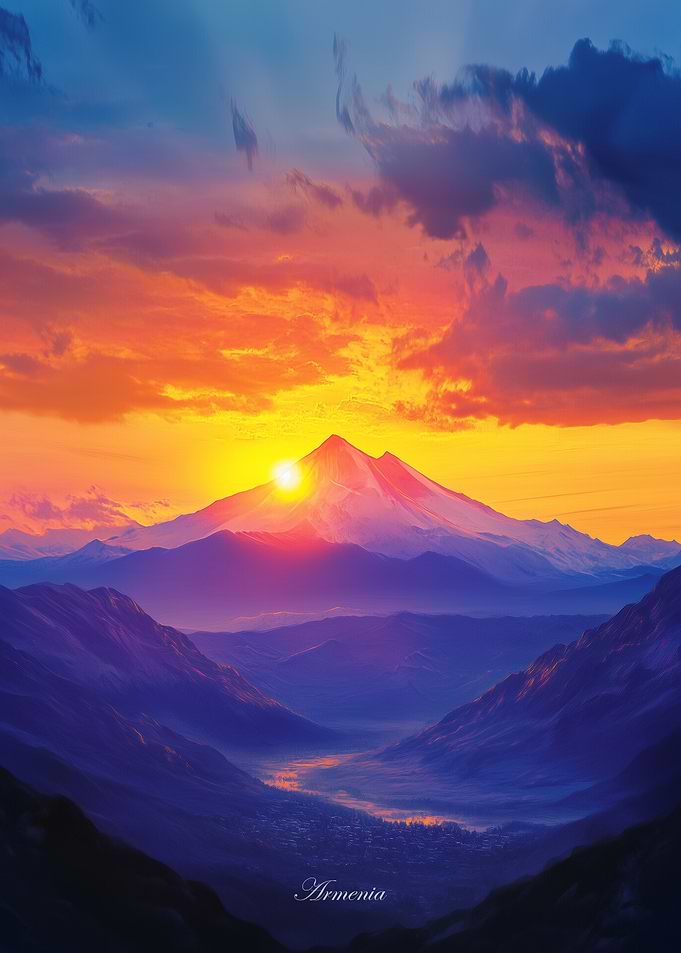 Armenia Sunrise Over Mountains