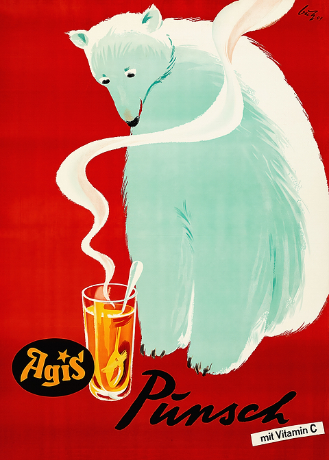 Polar Bear and Agis Punsch — vintage poster restored on metal