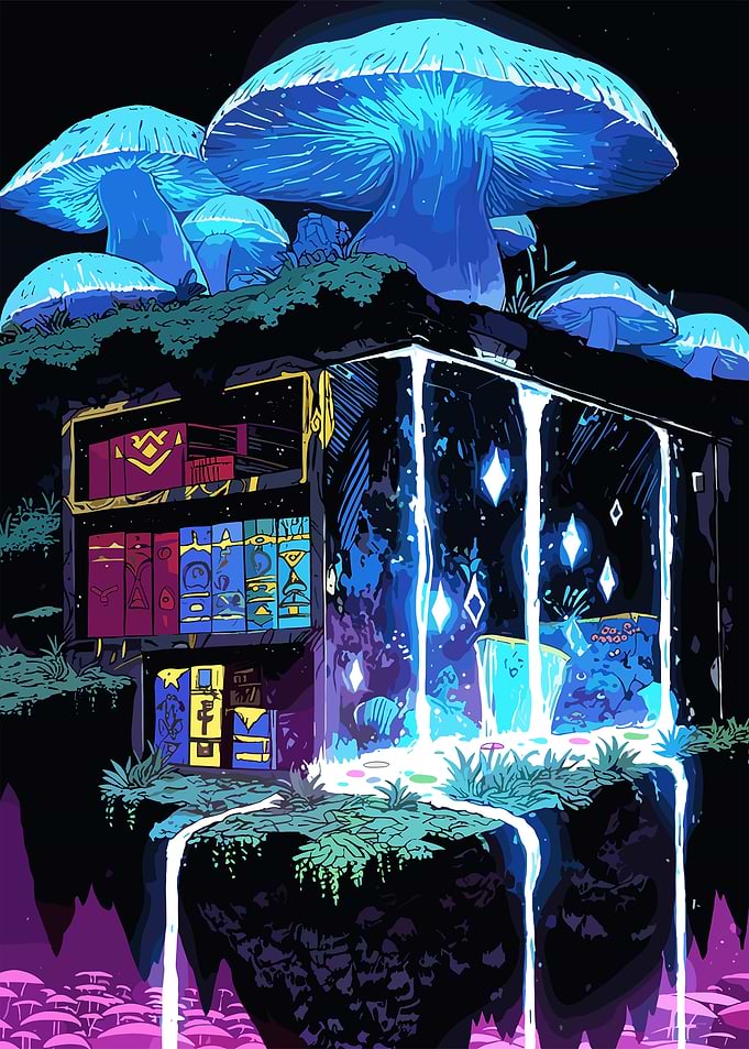 Fantasy Bookcase with Waterfall