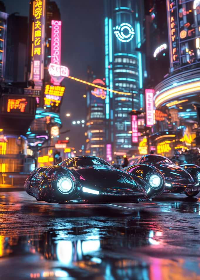 Cyberpunk Cityscape with Flying Cars