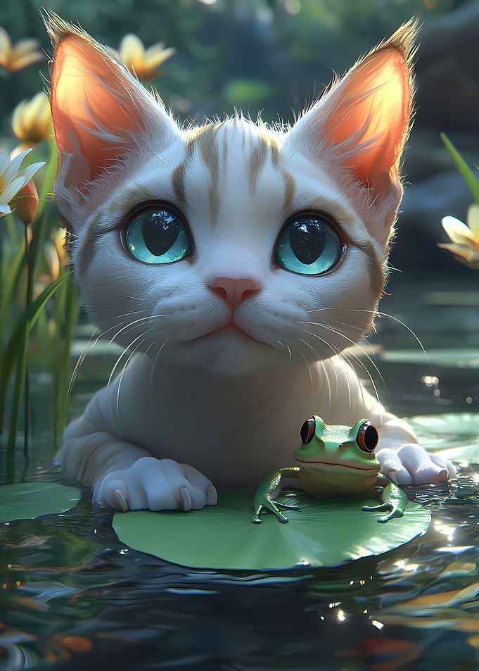 Cat Sphynx and Frog Friends Animal