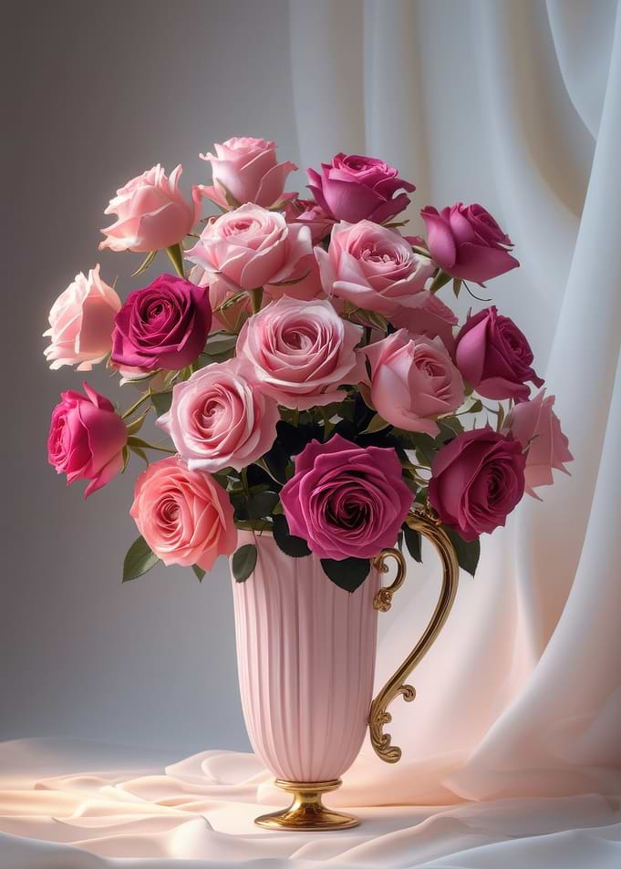 Pink Roses in Vase
