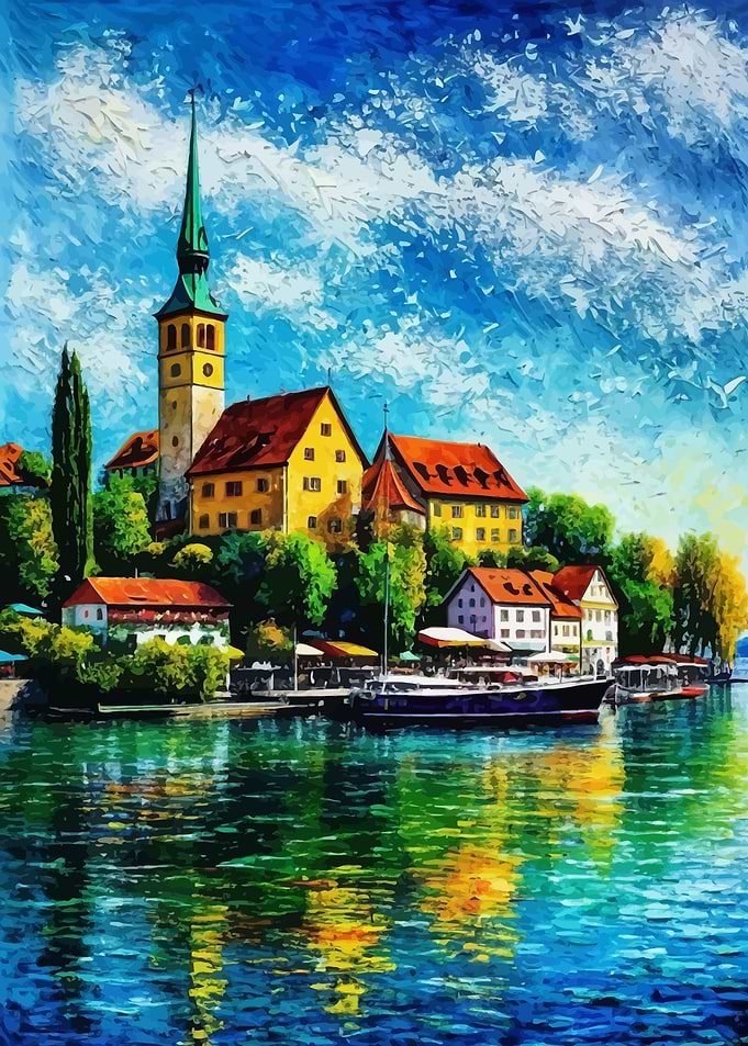 Lake Constance Waterfront Village Painting