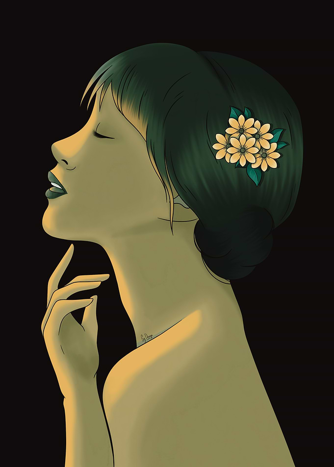 Woman with Flowers in Hair