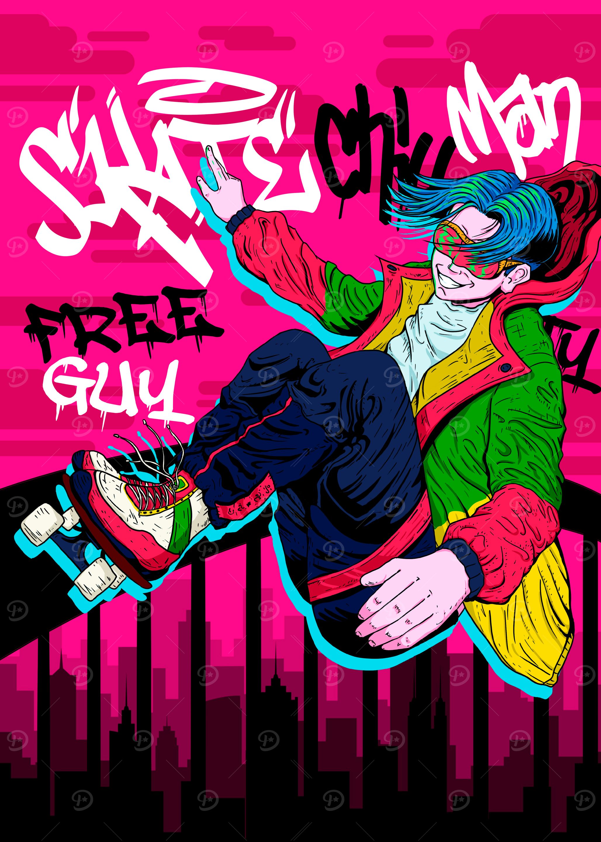 Skateboarder in Cityscape