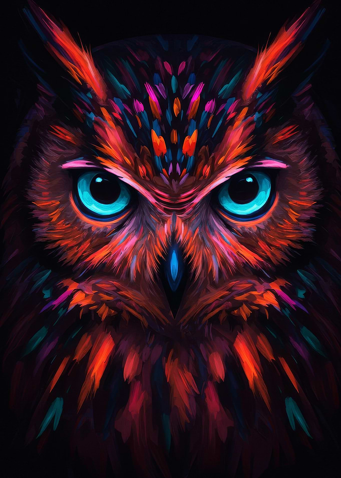 Owl Portrait in Neon Colors