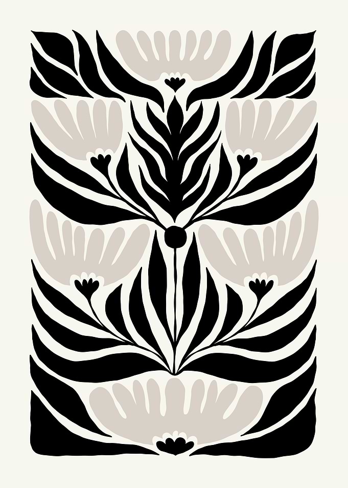 Black and White Floral Art pattern