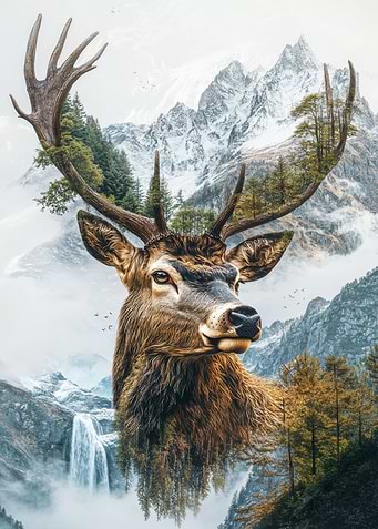 Deer in Mountain Landscape