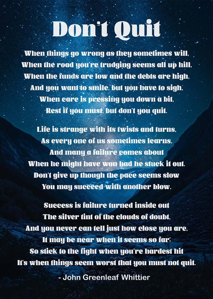 Don't Quit John Greenleaf Whittier Inspirational Quote
