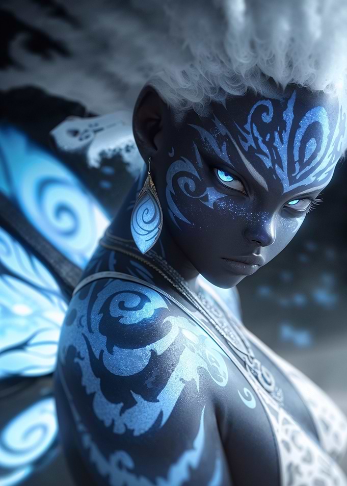 Blue Fairy with Intricate Tattoos