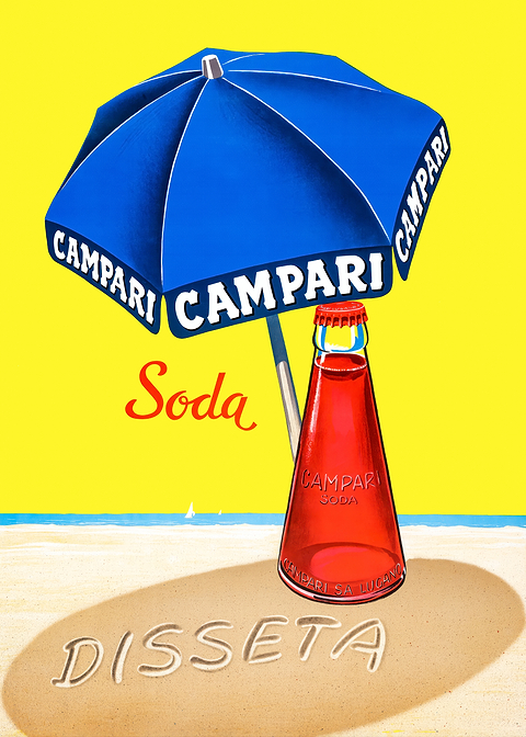 Campari Soda Beach Poster — retro advertising art on metal