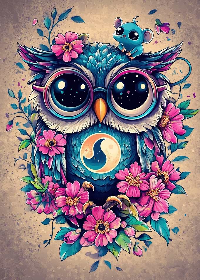 Cute Owl with Mouse