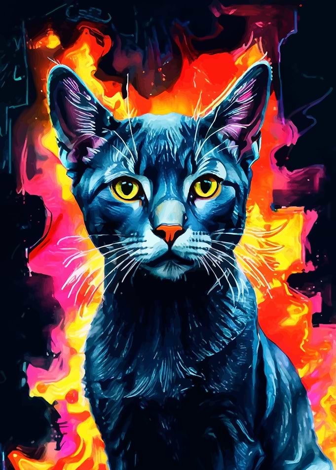 Russian Blue Cat in Flames