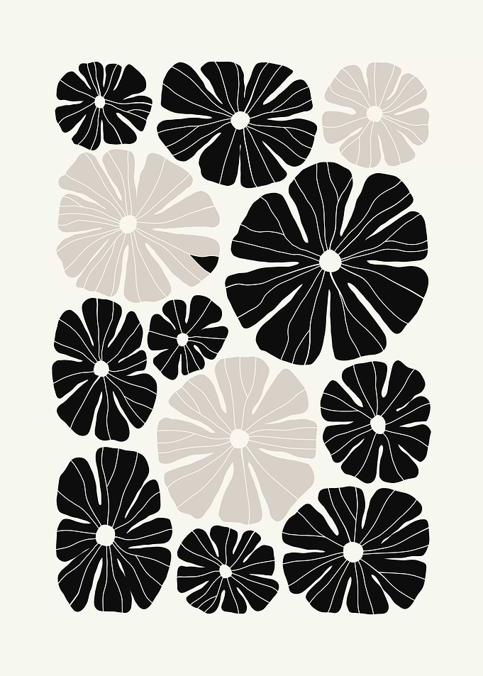 Black and White Floral Pattern sunflowers