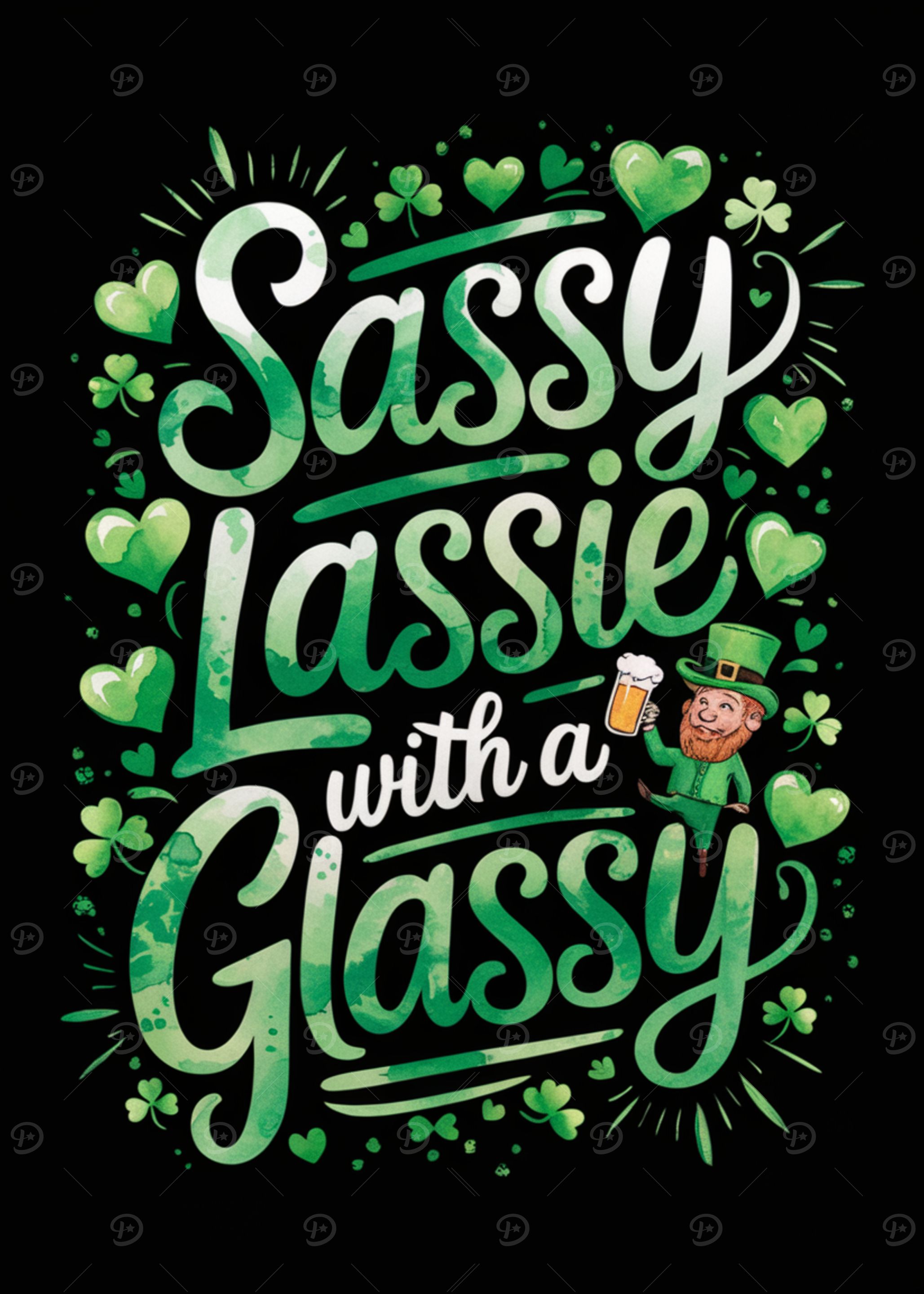 Sassy Lassie with a Glassy St. Patrick's Day Irish Pun Humorous Quote Text Design Poster