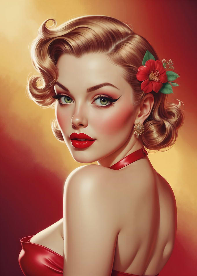 Blonde Pin-up Red Dress Portrait