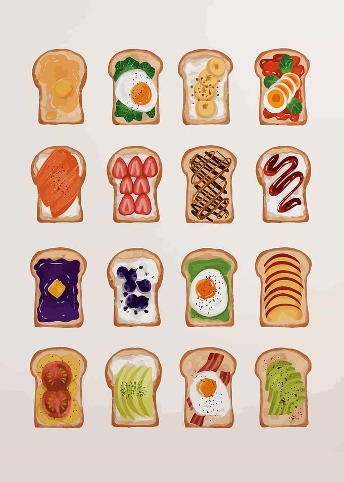 Toasted Bread with Various Toppings