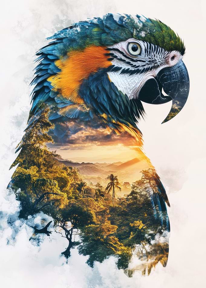 Macaw with Jungle Sunset