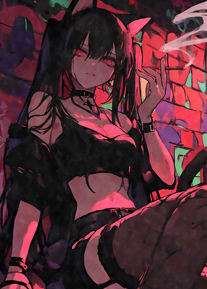 Smoking Anime Cat Punk Girl