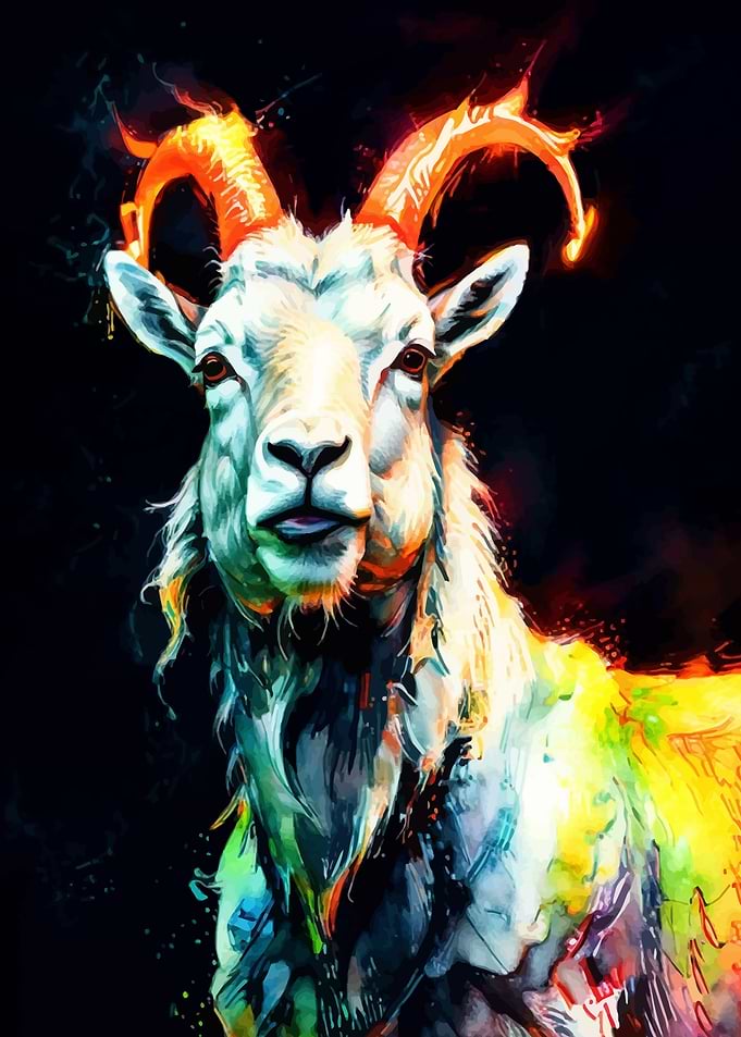 Colorful Mountain Goat Portrait