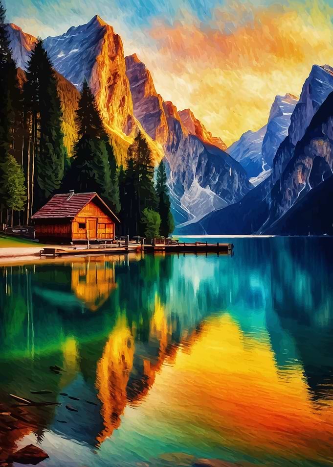 Mountain Lake Cabin in The Pragser Wildsee, Lake Braies