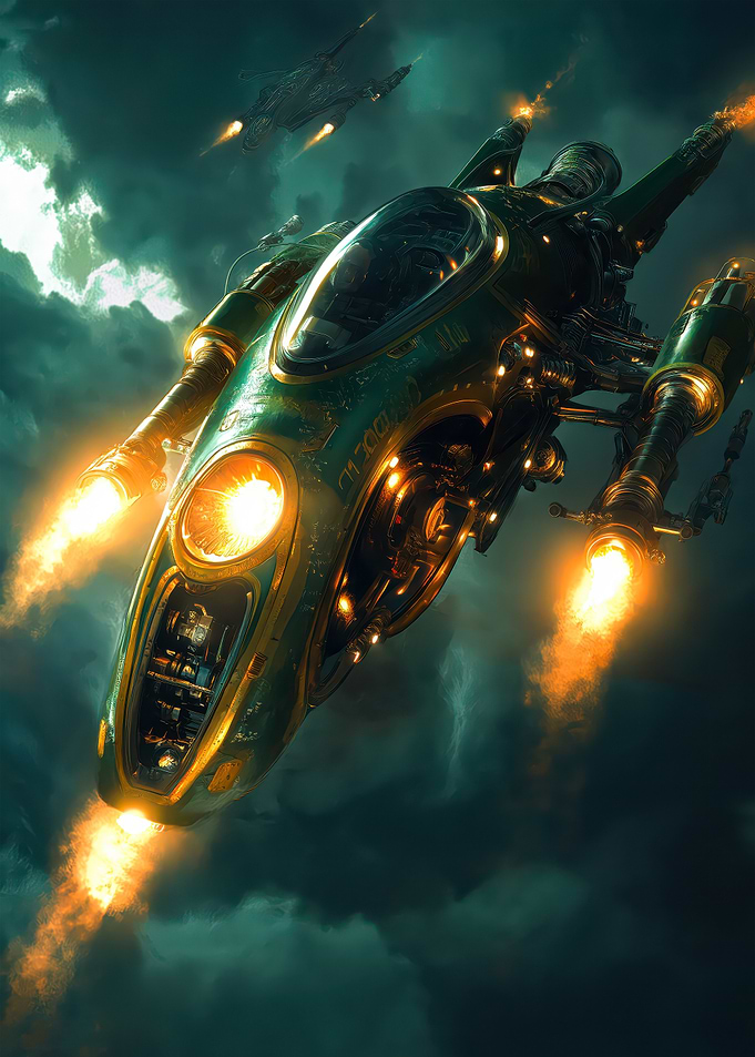 Green Spaceship in Flight