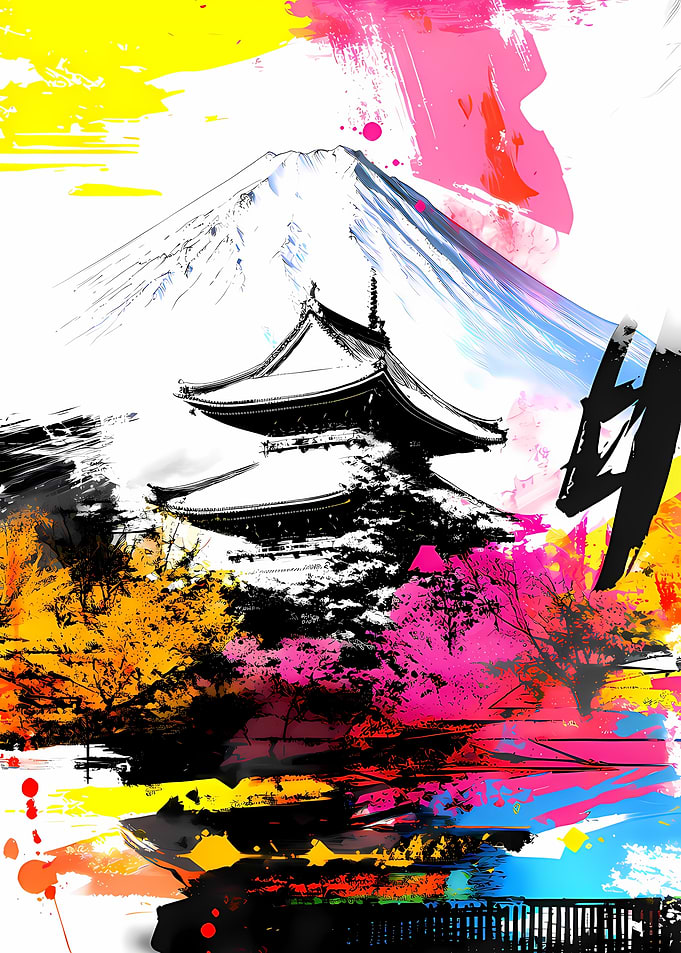Japanese Asian Mount Fuji & Pagoda