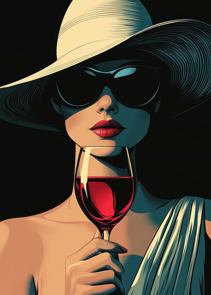 Woman with Wine and Hat