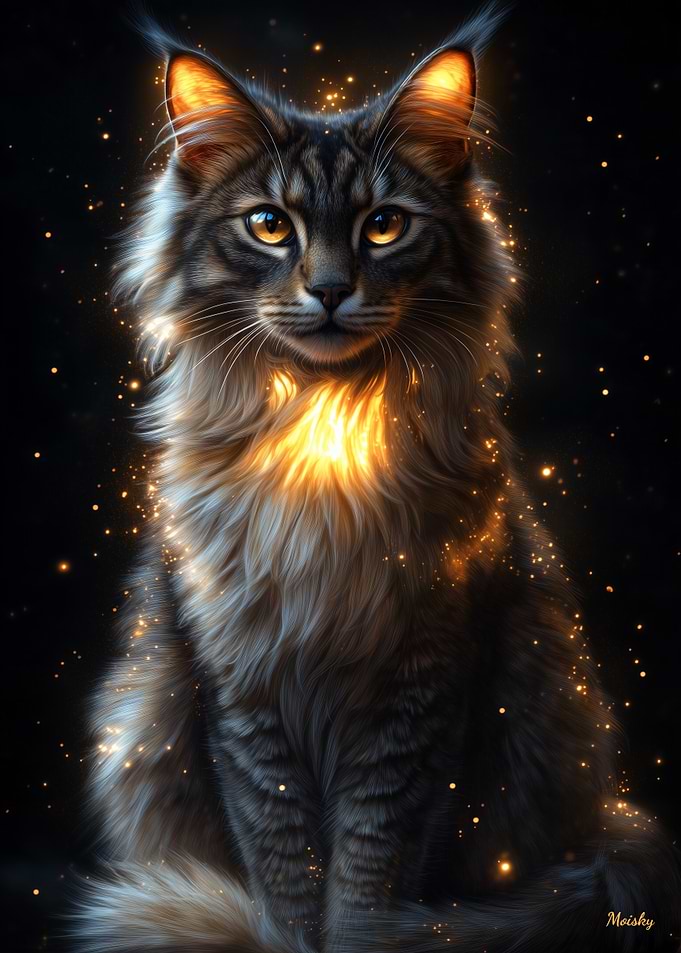 Golden Glow Maine Coon - Mystical Cat Art - Enchanted Feline Portrait
