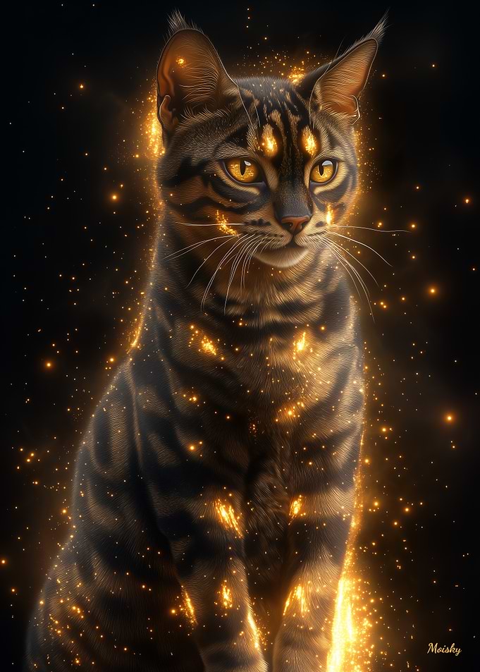 Golden Glow Bengal Cat - Mystical Feline Art - Enchanted Cat Portrait