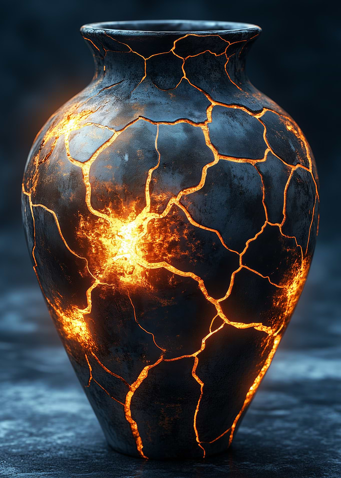 Molten Core Vase – Fiery Cracked Ceramic Art