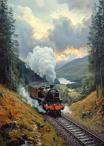Steam Train in Mountains