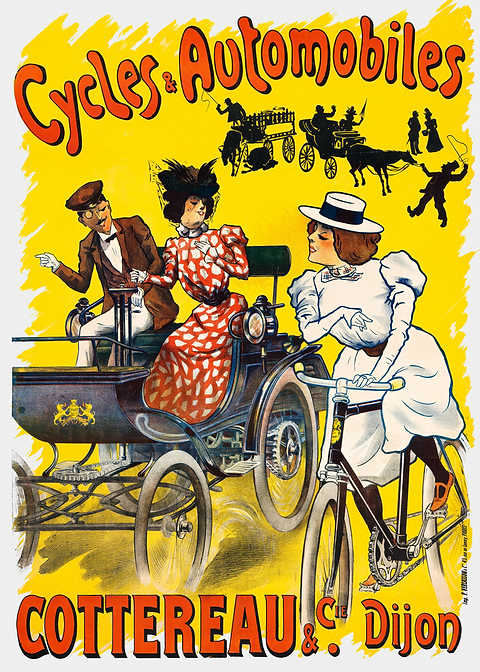 Vintage Cycles & Automobiles Poster — retro advertising art on metal