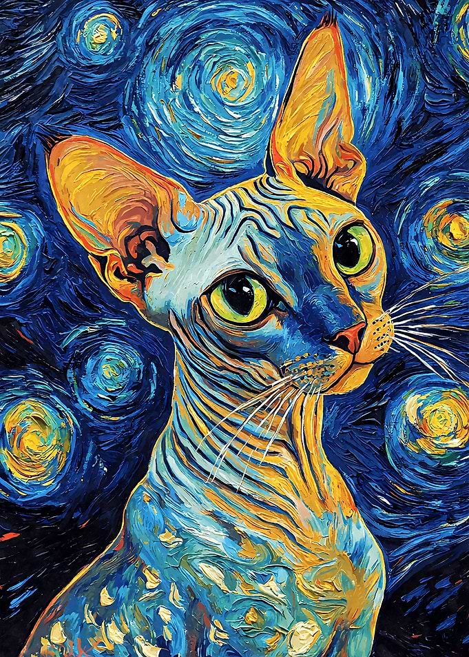 Sphynx Cat Starry Night