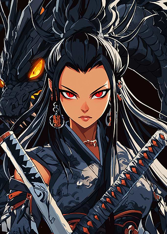 Samurai Woman with Dragon