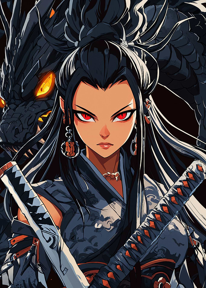 Samurai Woman with Dragon
