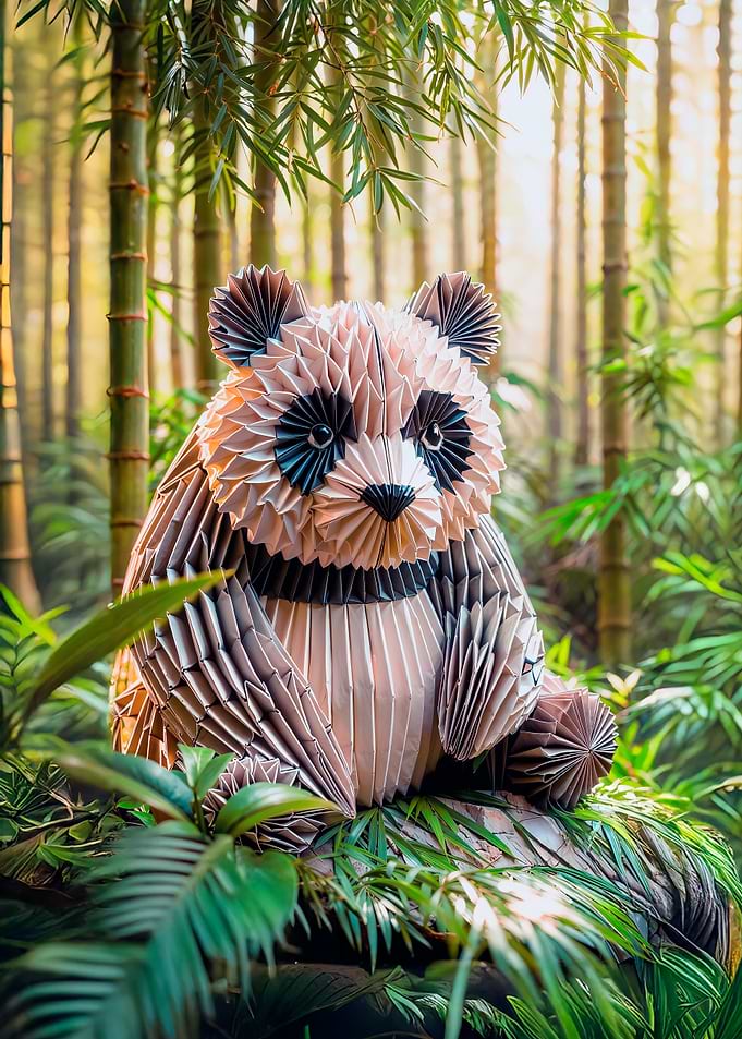 Origami Panda in Bamboo Forest