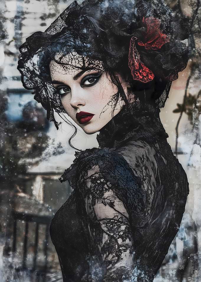 Gothic Woman in Lace Veil