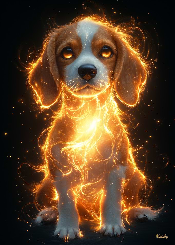 Golden Glow Beagle Puppy - Mystical Dog Art - Enchanted Canine Portrait