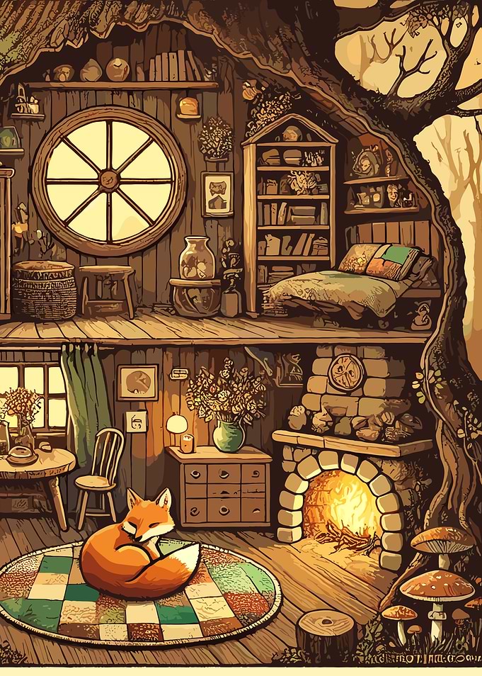 Cottagecore Cozy Fox Sleeping