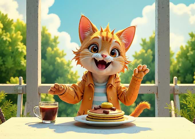 Cute Cat Enjoying Pancakes