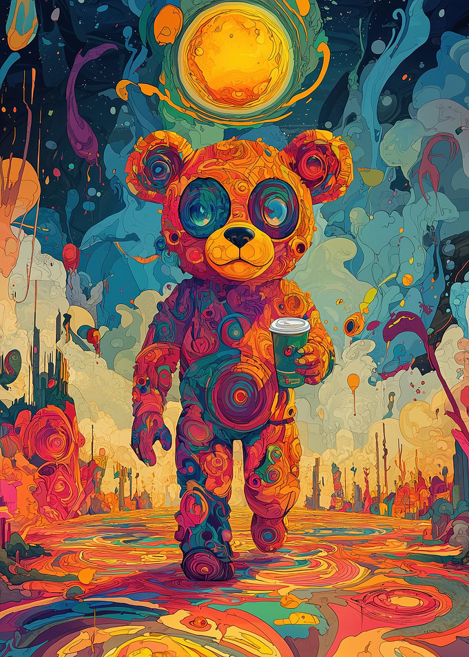 Psychedelic Bear with Coffee