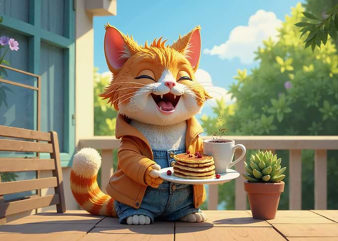 Happy Cat with Pancakes
