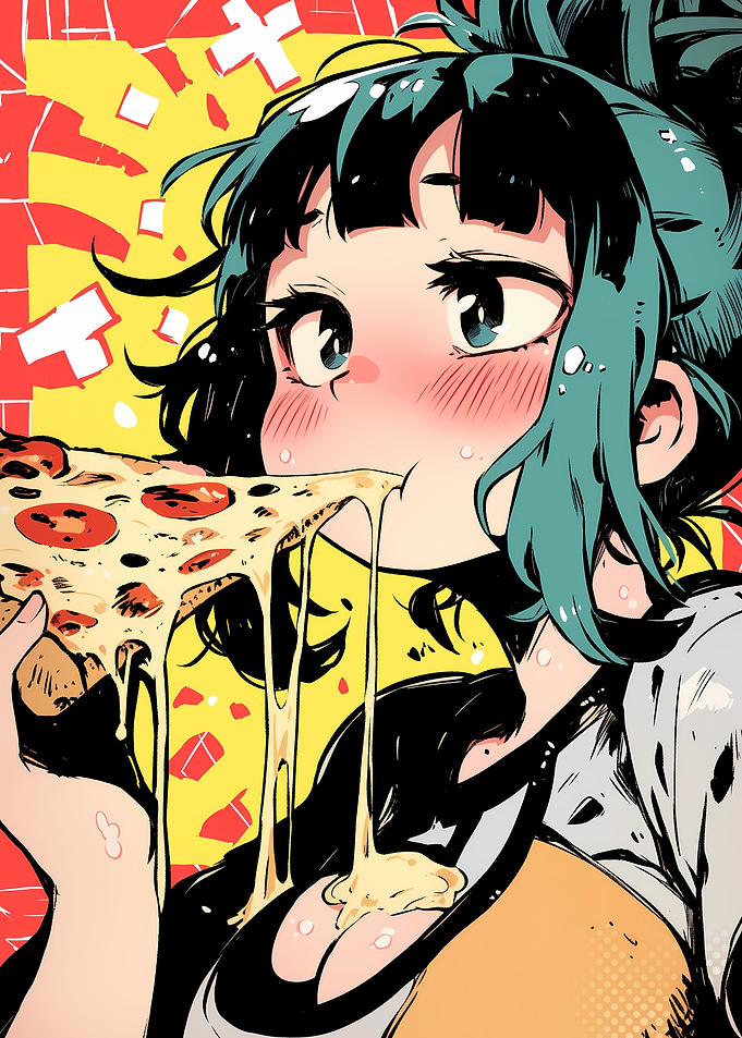 Anime Girl Eating Pizza