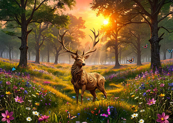 Forest Deer Sunset